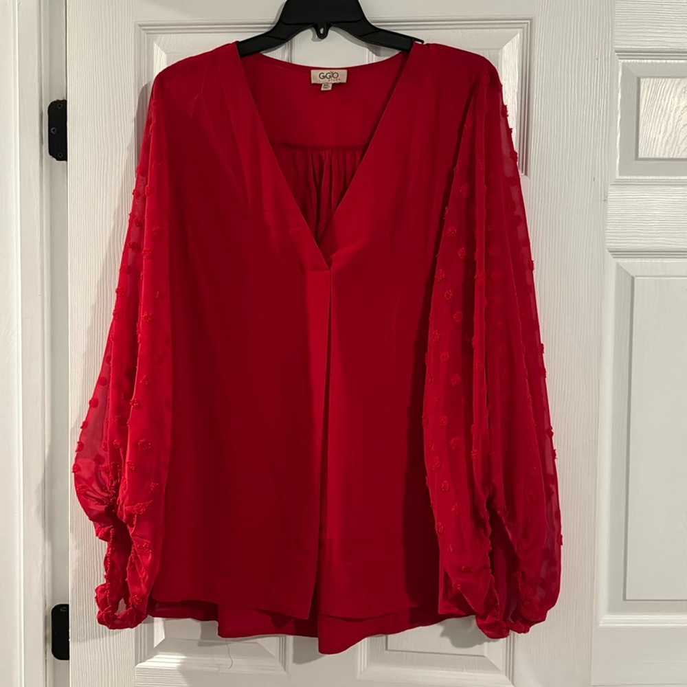 GiGio Plus 2XL red long sleeve sheer blouse